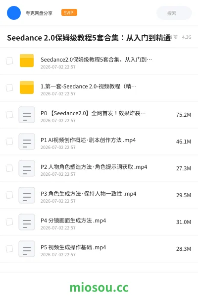 《Seedance 2.0保姆级教程5套合集:从入门到精通》人工智能网盘|学习资源网盘