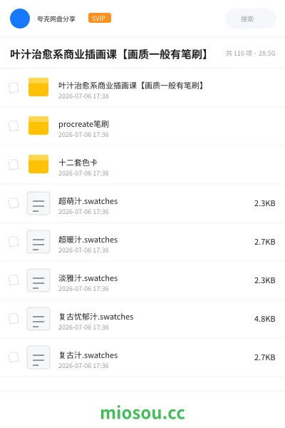 《叶汁治愈系商业插画课【画质一般有笔刷】》教程网盘|学习资源网盘