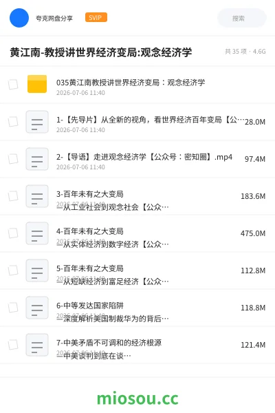 《黄江南-教授讲世界经济变局:观念经济学》教程网盘｜学习资源网盘