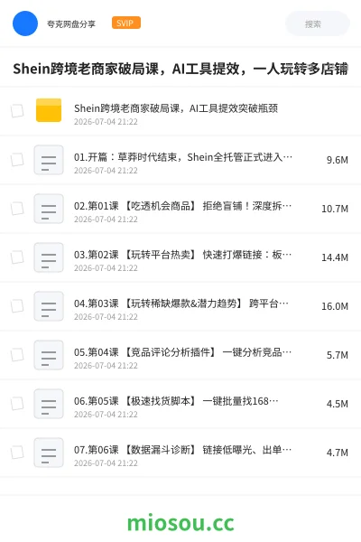 《Shein跨境老商家破局课,AI工具提效,一人玩转多店铺》人工智能网盘|学习资源网盘