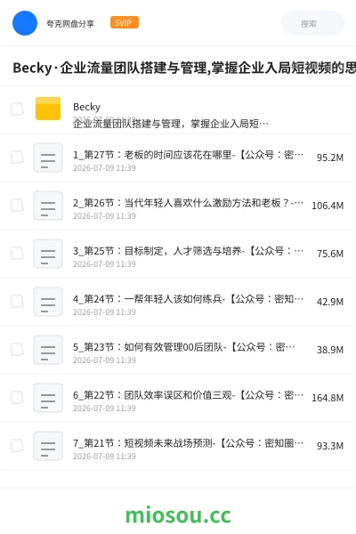 《Becky·企业流量团队搭建与管理,掌握企业入局短视频的思维,亿级操盘手成功之路》教程网盘|学习资源网盘