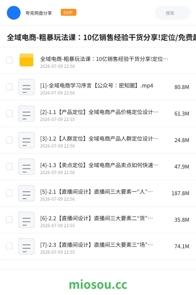 《全域电商-粗暴玩法课:10亿销售经验干货分享!定位/免费起号/千川投流》教程网盘|学习资源网盘