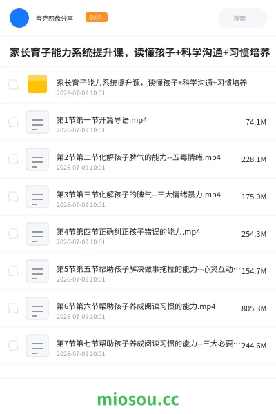 《家长育子能力系统提升课,读懂孩子+科学沟通+习惯培养》教程网盘|学习资源网盘