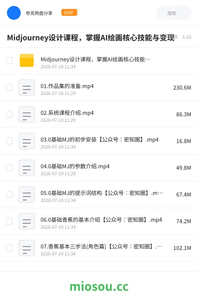 《Midjourney设计课程,掌握AI绘画核心技能与变现》人工智能网盘|学习资源网盘