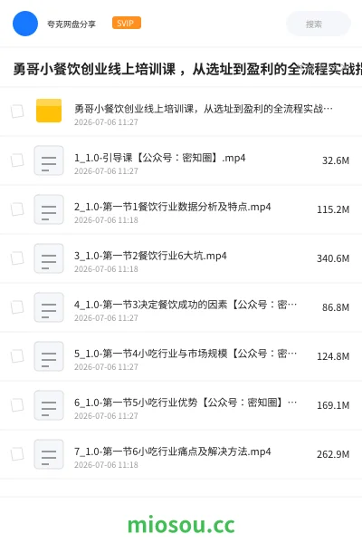 《勇哥小餐饮创业线上培训课 从选址到盈利的全流程实战指南》教程网盘｜学习资源网盘