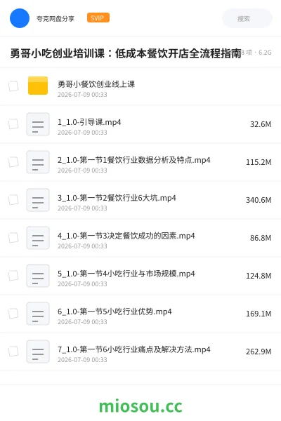 《勇哥小吃创业培训课：低成本餐饮开店全流程指南》教程网盘｜学习资源网盘
