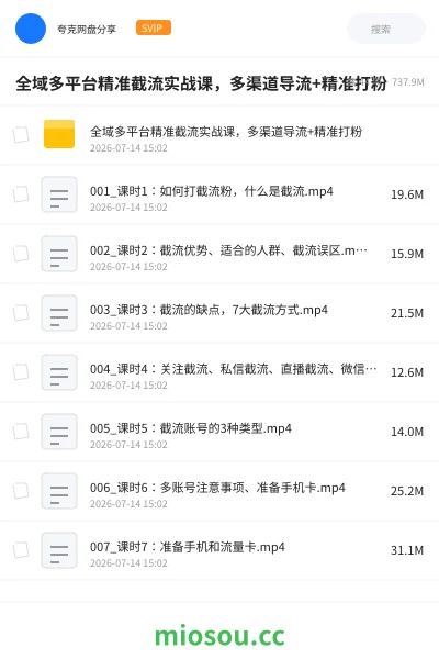 《全域多平台精准截流实战课,多渠道导流+精准打粉》教程网盘|学习资源网盘