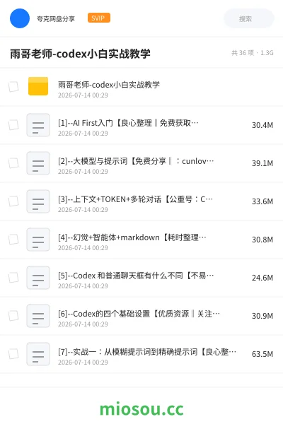 《雨哥老师-codex小白实战教学》人工智能网盘|学习资源网盘