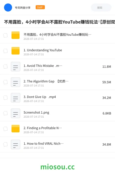 《不用露脸，4小时学会AI不露脸YouTube賺钱玩法【原创双语字幕】》人工智能网盘｜学习资源网盘