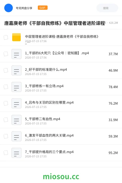 《唐嘉庚老师《干部自我修练》中层管理者进阶课程》教程网盘|学习资源网盘