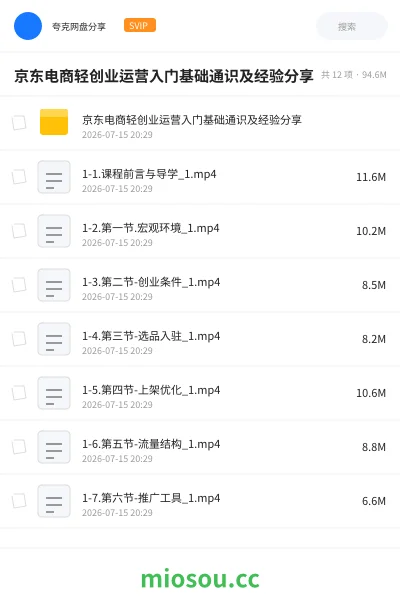《京东电商轻创业运营入门基础通识及经验分享》教程网盘|学习资源网盘