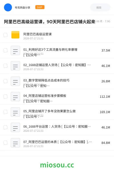 《阿里巴巴高级运营课,9O天阿里巴巴店铺火起来》教程网盘|学习资源网盘